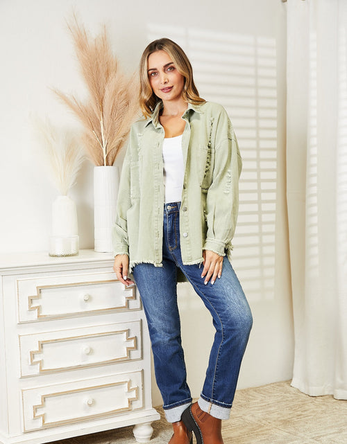 Load image into Gallery viewer, Distressed Raw Hem Denim Jacket
