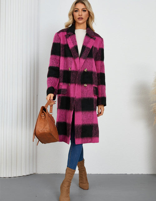 Load image into Gallery viewer, Plaid Double-Breasted Long Sleeve Coat
