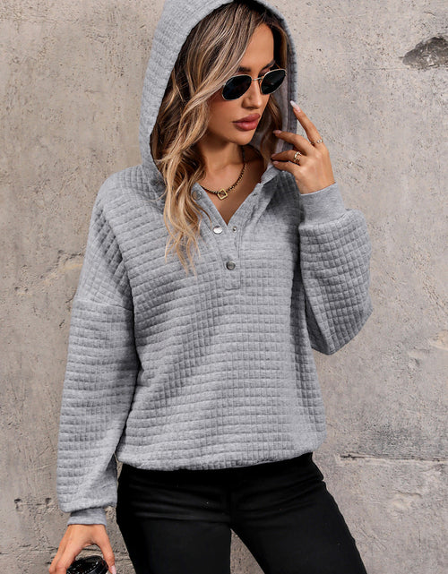Load image into Gallery viewer, Perfee Waffle-Knit Half Button Hoodie
