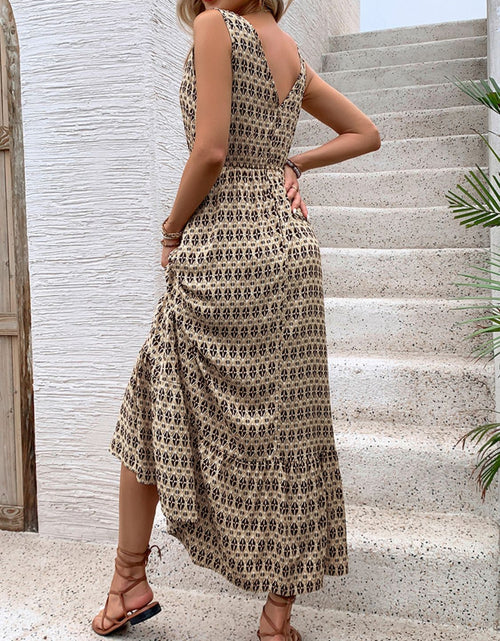 Load image into Gallery viewer, Perfee Printed V-Neck Tie Waist Midi Dress
