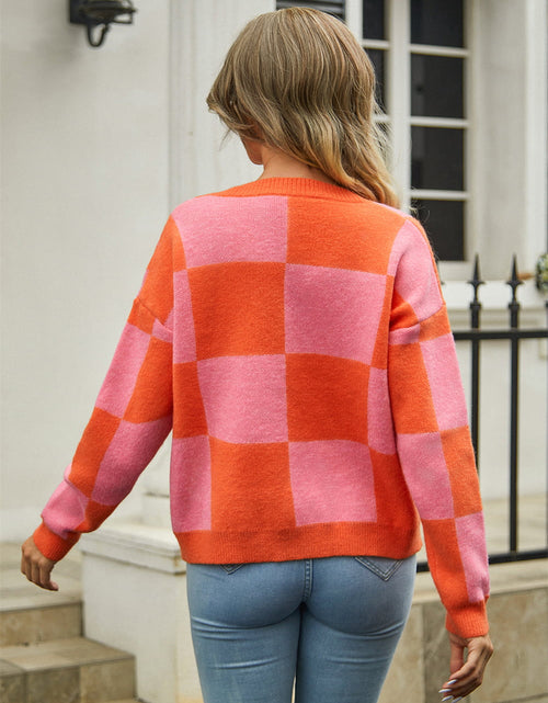Load image into Gallery viewer, Angel Wings Plaid V-Neck Dropped Shoulder Cardigan
