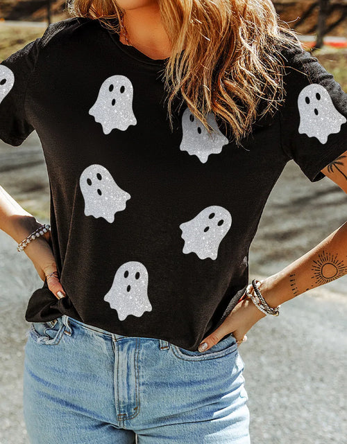 Load image into Gallery viewer, Glitter Ghost Round Neck Short Sleeve T-Shirt
