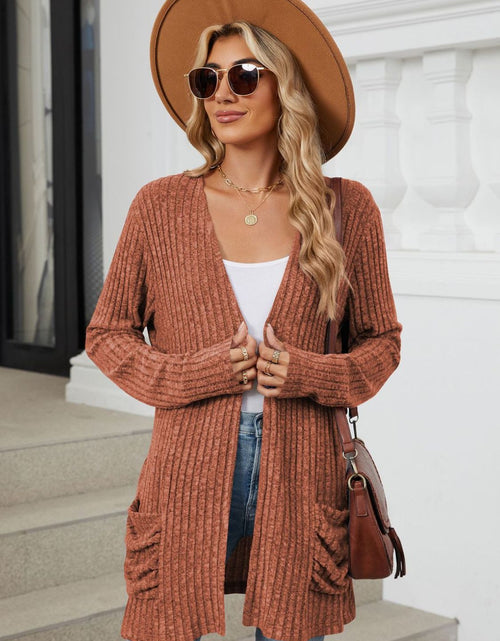Load image into Gallery viewer, Pocketed Open Front Long Sleeve Cardigan
