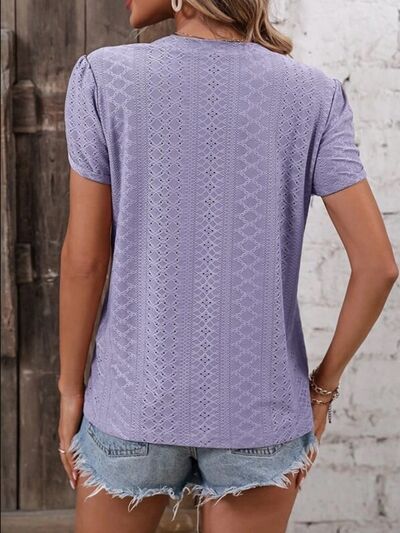 Load image into Gallery viewer, Eyelet V-Neck Petal Sleeve T-Shirt
