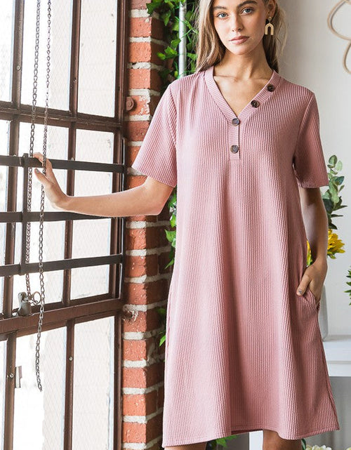 Load image into Gallery viewer, Heimish Full Size Solid Ribbed Mini Dress with Button Plus Size
