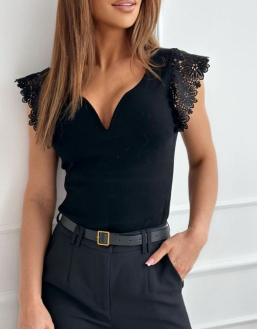 Load image into Gallery viewer, Lace Detail Sweetheart Neck Cap Sleeve T-Shirt
