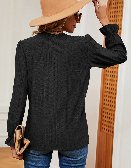 Load image into Gallery viewer, Eyelet V-Neck Flounce Sleeve T-Shirt
