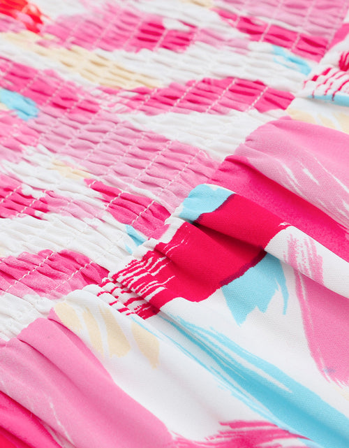 Load image into Gallery viewer, Printed Square Neck Tied Smocked Dress
