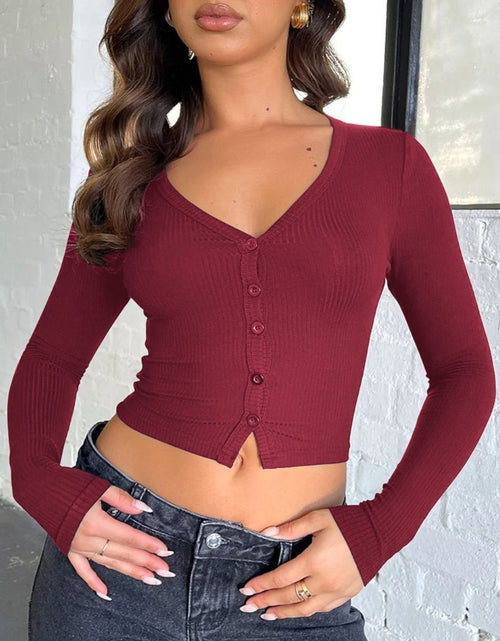 Load image into Gallery viewer, Buttoned V-Neck Long Sleeve T-Shirt
