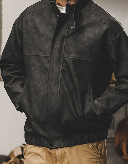 Load image into Gallery viewer, Men's Plus Size Zip Up Stand Collar Biker Jacket

