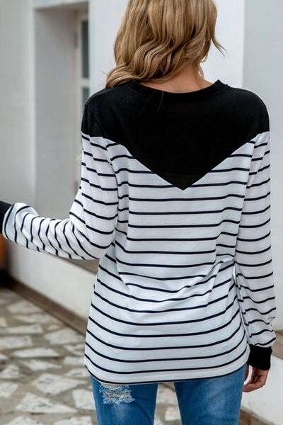 Load image into Gallery viewer, Striped Round Neck Long Sleeve T-Shirt
