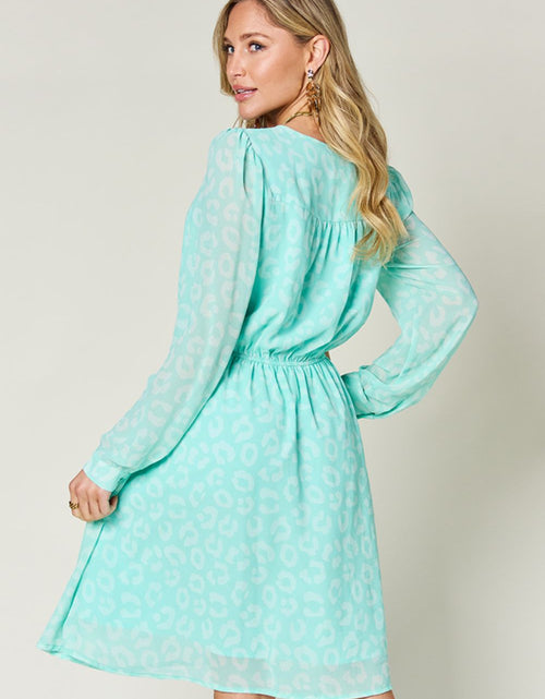 Load image into Gallery viewer, Double Take Full Size Printed Ruched V-Neck Long Sleeve Dress
