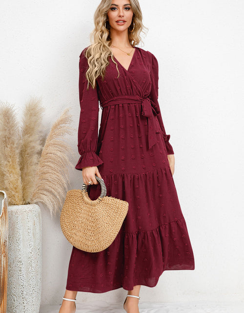 Load image into Gallery viewer, Swiss Dot Tied Surplice Flounce Sleeve Dress
