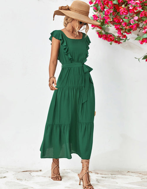 Load image into Gallery viewer, Tie Belt Ruffled Tiered Dress
