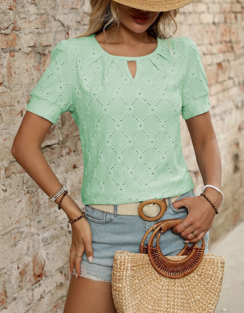 Load image into Gallery viewer, Eyelet Round Neck Short Sleeve Top
