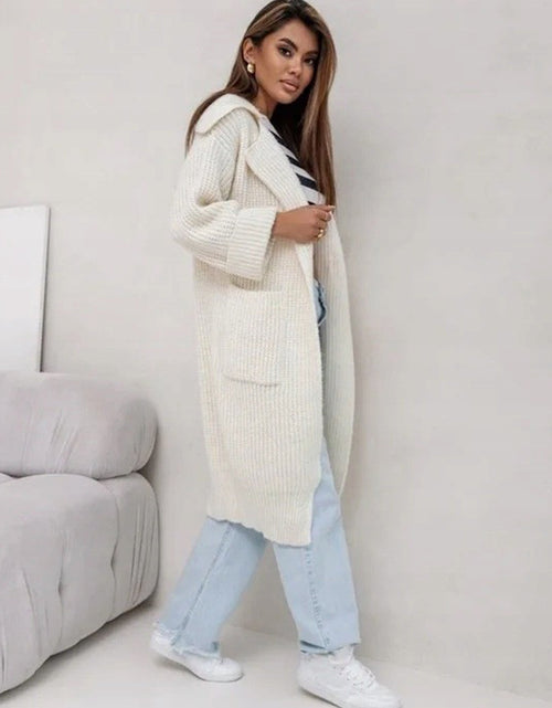 Load image into Gallery viewer, Pocketed Collared Neck Dropped Shoulder Cardigan
