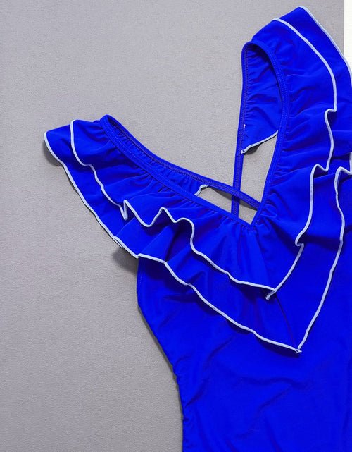 Load image into Gallery viewer, Ruffled Crisscross Backless One-Piece Swimsuit
