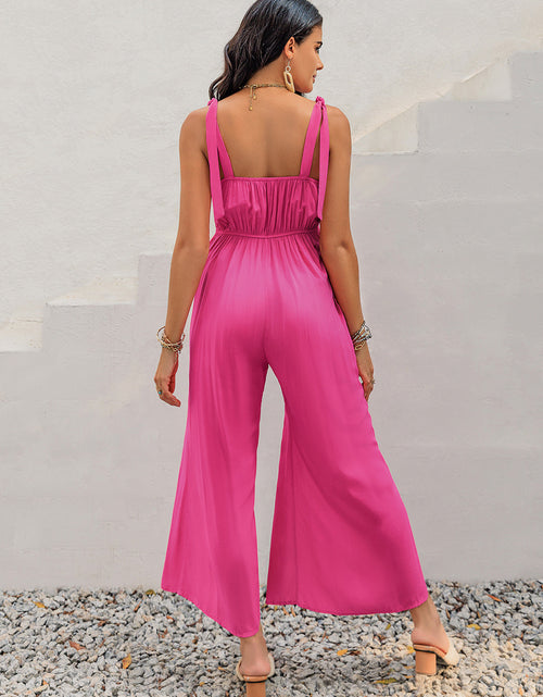 Load image into Gallery viewer, V-Neck Wide Strap Slit Jumpsuit
