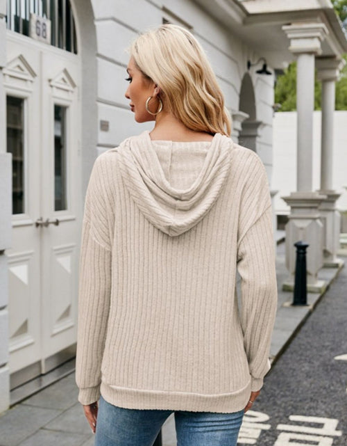 Load image into Gallery viewer, Ribbed Drawstring Long Sleeve Hoodie
