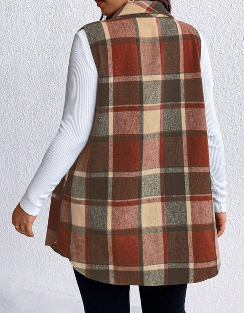 Load image into Gallery viewer, Honey Plus Size Pocketed Plaid Button Up Vest Coat
