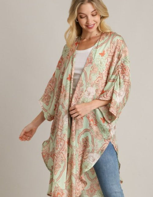 Load image into Gallery viewer, Umgee Full Size Mixed Print Open Front Kimono with Ruffle Sleeves Plus Size
