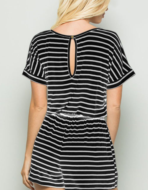 Load image into Gallery viewer, Heimish Full Size Striped Round Neck Short Sleeve Romper
