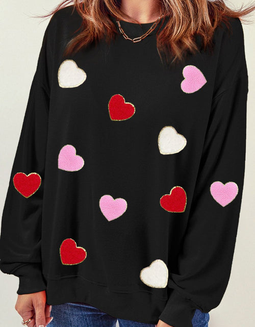 Load image into Gallery viewer, Valentine's Day Contrast Heart Long Sleeve Sweatshirt
