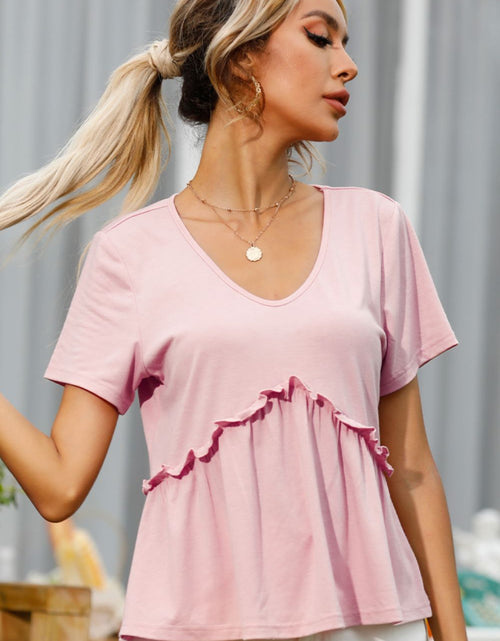 Load image into Gallery viewer, Shiny Frill Trim Short Sleeve Tee
