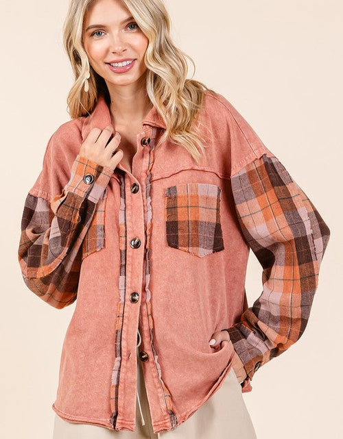 Load image into Gallery viewer, Mittoshop Button Down Contrast Plaid Patchwork Shacket
