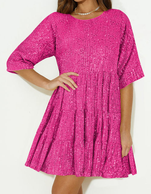 Load image into Gallery viewer, Sequin Round Neck Half Sleeve Mini Dress
