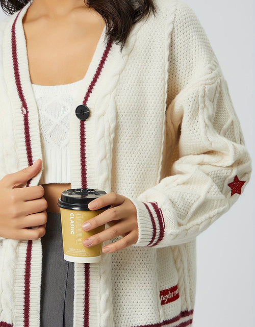 Load image into Gallery viewer, Star Embroidered V-Neck Long Sleeve Cardigan
