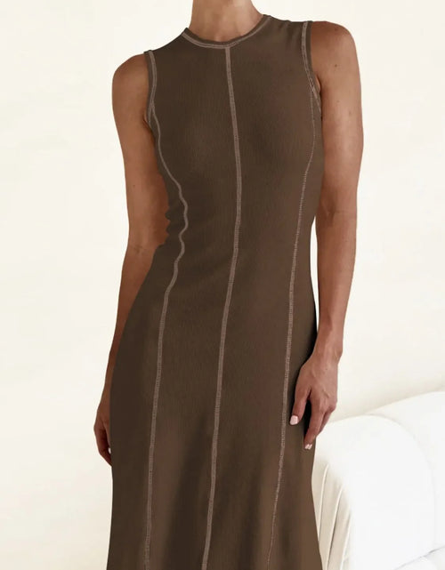 Load image into Gallery viewer, Contrast Stitching Round Neck Sleeveless Midi Dress

