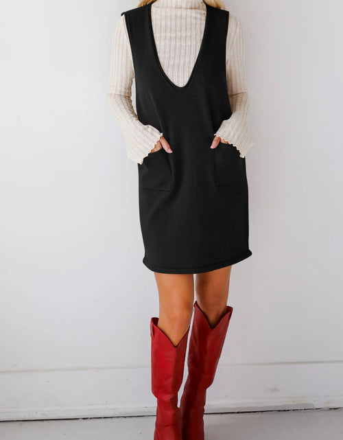 Load image into Gallery viewer, Lovelet Pocketed V-Neck Mini Sweater Overall Dress
