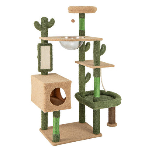 Load image into Gallery viewer, 59 Inch Multilevel Cactus Cat Tree with Scratching Posts Cando Toy and Rope-Green
