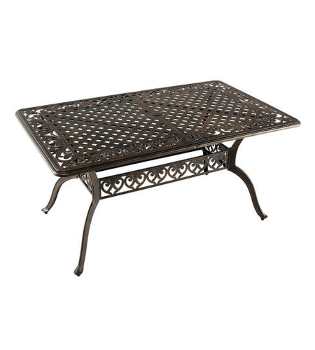 59 Inch Aluminum Patio Dining Table with Umbrella Hole fot 6 Persons-Bronze