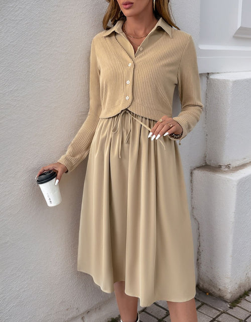 Load image into Gallery viewer, Perfee Fake Two Piece Collared Neck Long Sleeve Midi Dress

