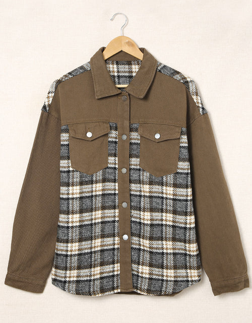 Load image into Gallery viewer, Plaid Collared Denim Jacket
