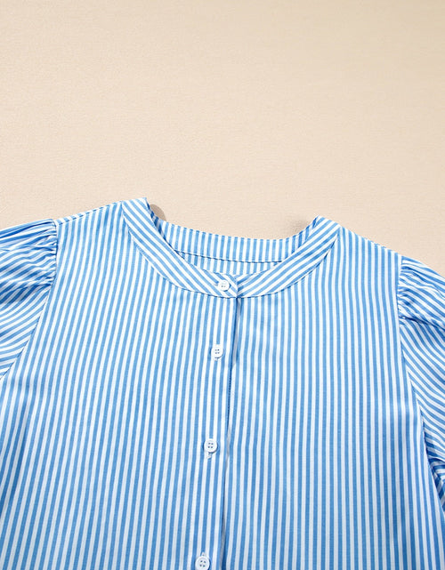 Load image into Gallery viewer, Stripe Bubble Short Sleeve Tiered Scallop Midi Dress
