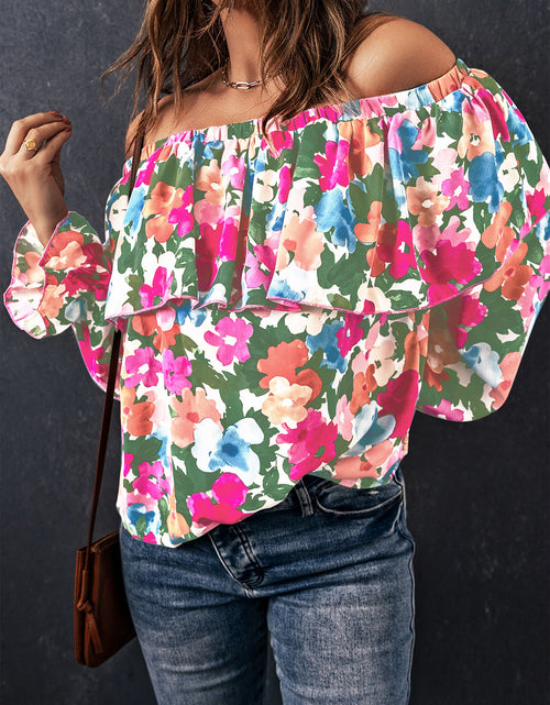 Load image into Gallery viewer, Floral Off-Shoulder Flounce Sleeve Layered Blouse
