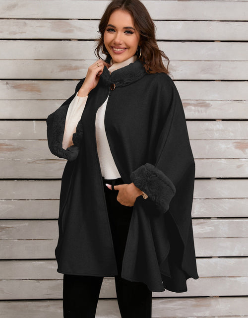 Load image into Gallery viewer, Fuzzy Trim Long Sleeve Poncho
