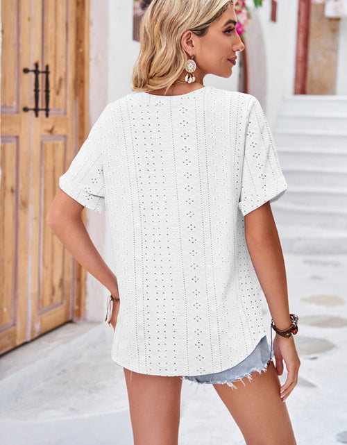 Load image into Gallery viewer, Buttoned Notched Neck Eyelet Top
