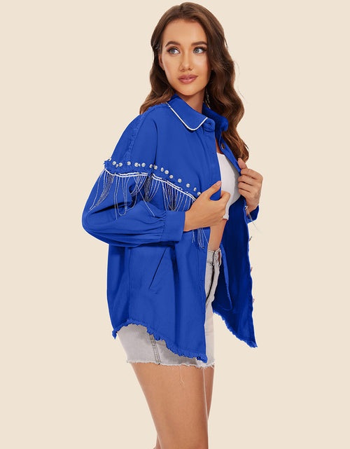 Load image into Gallery viewer, Raw Hem Fringe Detail Denim Jacket
