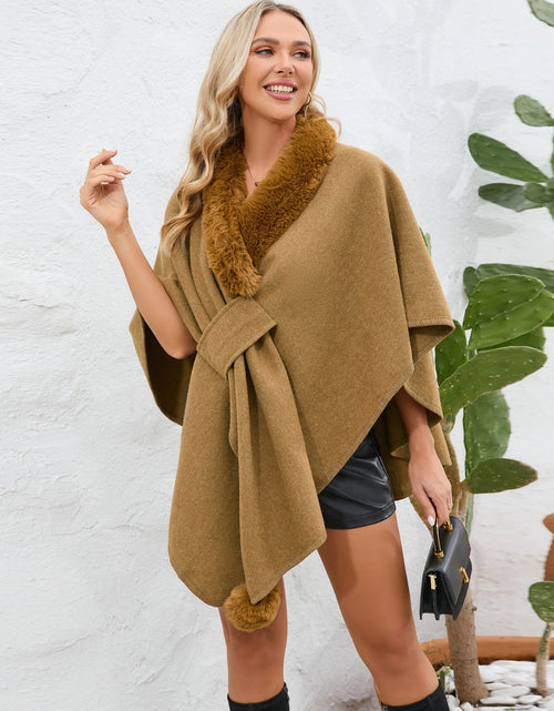Load image into Gallery viewer, Fuzzy Trim Open Front Poncho
