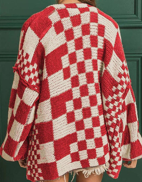 Load image into Gallery viewer, Checkered Open Front Long Sleeve Cardigan
