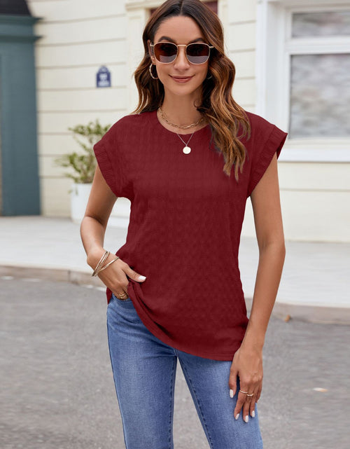 Load image into Gallery viewer, Textured Round Neck Cap Sleeve T-Shirt
