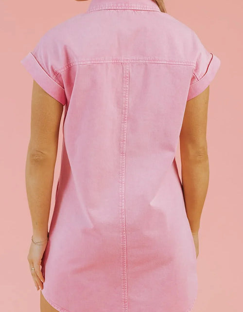 Load image into Gallery viewer, Button Down Short Sleeve Denim Dress
