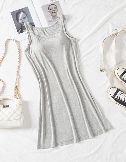 Load image into Gallery viewer, Round Neck Wide Strap Mini Tank Dress with Bra

