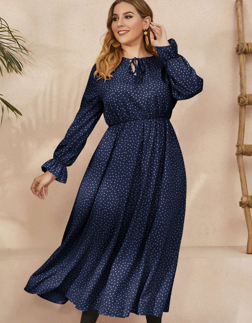 Load image into Gallery viewer, Honey Plus Size Ruffled Polka Dot Long Sleeve Midi Dress
