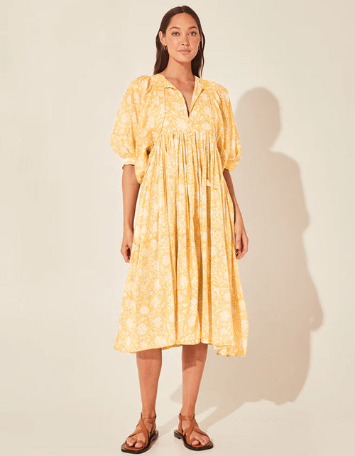 Load image into Gallery viewer, Floral Tie Neck Lantern Sleeve Dress

