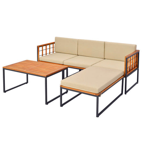Load image into Gallery viewer, 5 Pieces Patio Furniture Set Acacia Wood Sectional Set with Heavy-Duty Metal Frame-Beige
